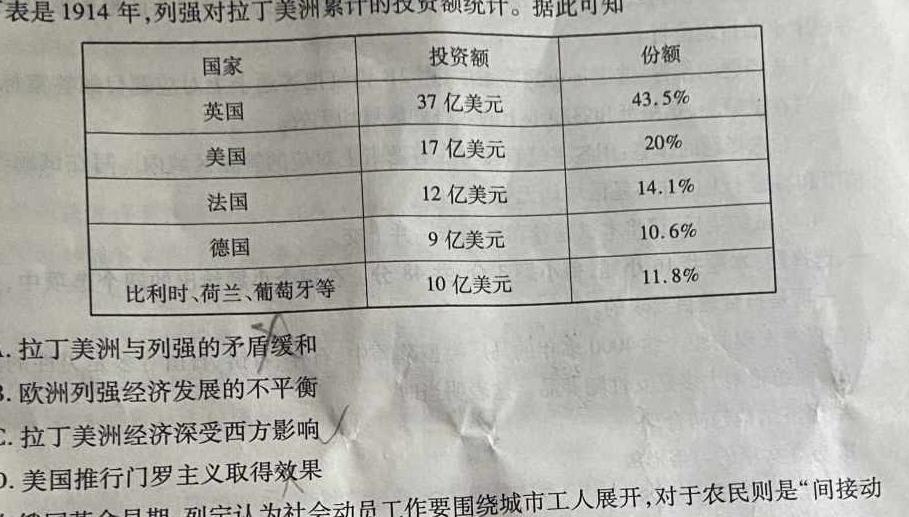 上进联考 2024年5月江西省高一年级统一调研测试历史