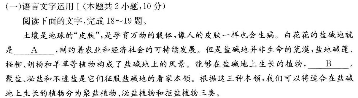 衡水金卷先享题压轴卷2024答案(新教材)1语文