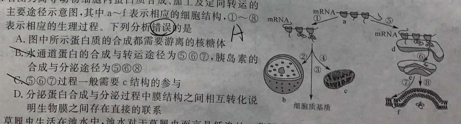 陕西省2023-2024学年度第二学期八年级课后综合作业（一）A生物学部分