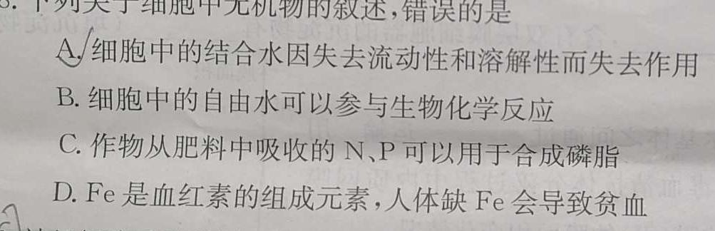 安徽省2024年八年级综合素养评价（5月）生物