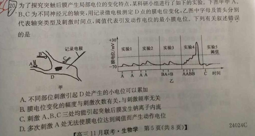 陕西省2023-2024学年高一模拟测试卷（2.27）生物学部分