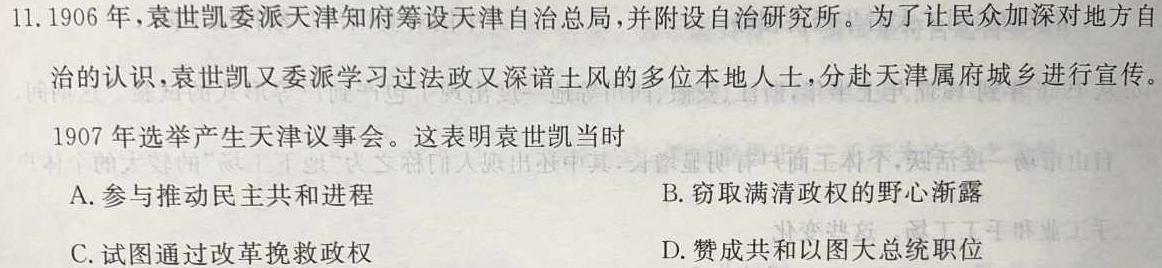 2024年普通高等学校招生全国统一考试名校联盟模拟信息卷(T8联盟)(八)历史