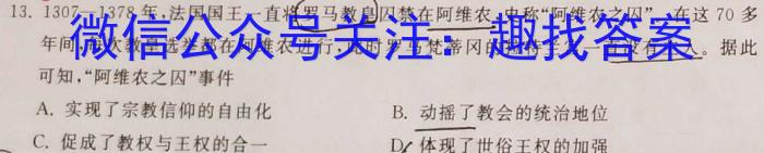 安徽省六安市某校2024届初三阶段性目标检测（五）历史试卷答案