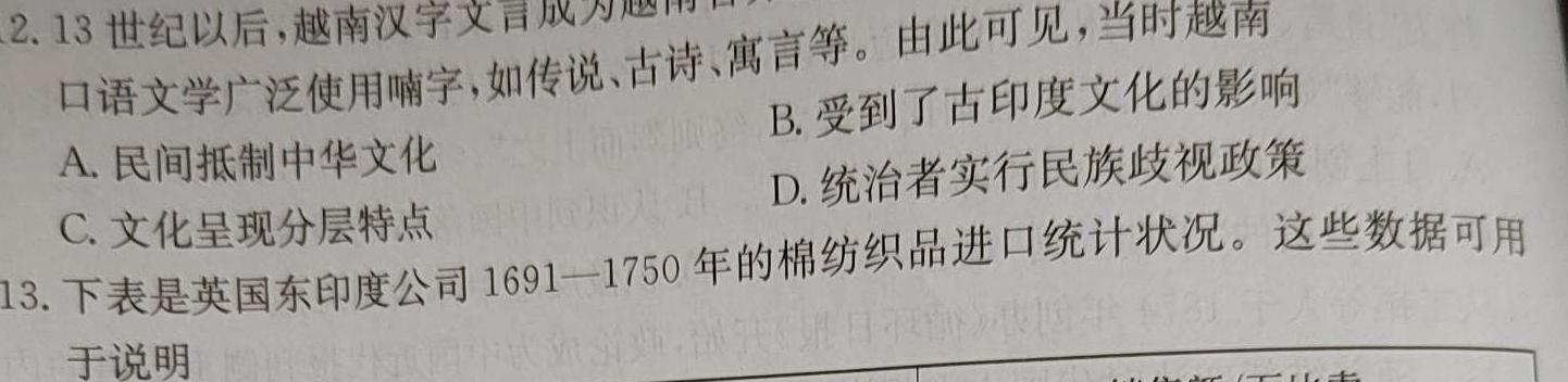 甘肃省2024届高三阶段性检测（4月）历史