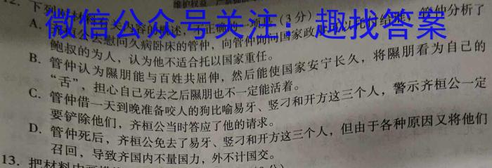 陕西省汉阴县2023-2024学年度第一学期九年级期末学科素养检测/语文