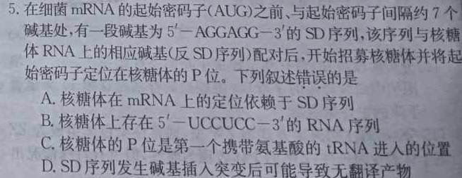 南宁市2025届普通高中毕业班摸底测试（9月）生物学部分