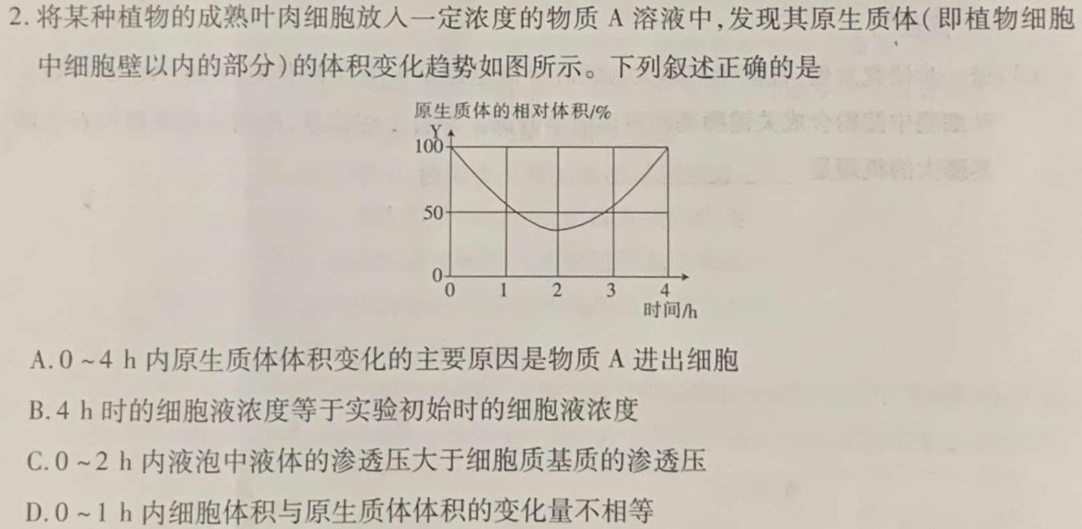 内蒙古2024届高三3月考试（铃铛）生物学部分