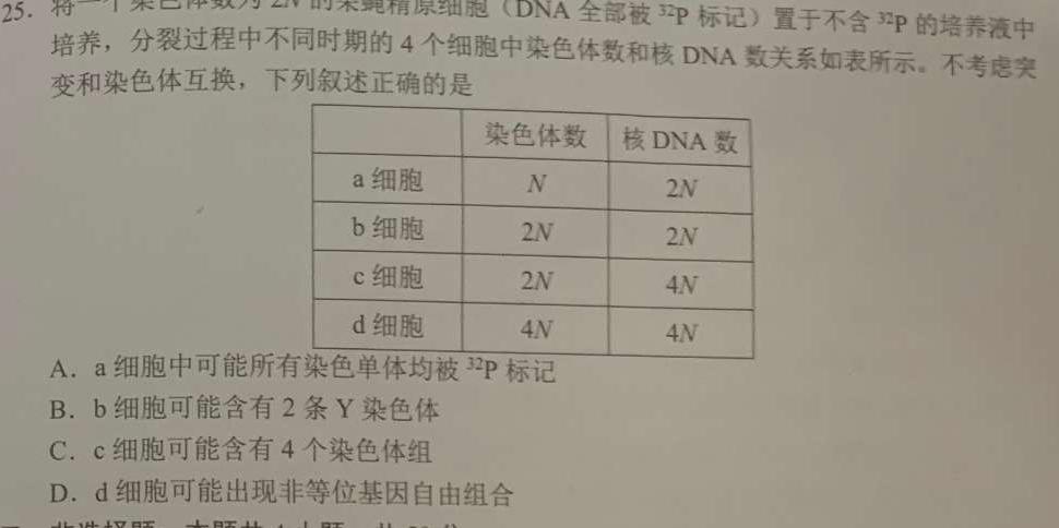 2024年普通高校招生考试精准预测卷(四)4生物