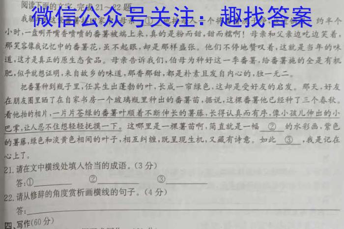 2024年江西省初中学业水平评估（一）/语文