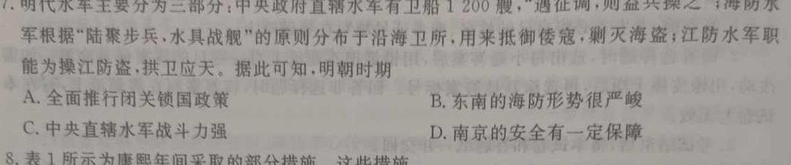 [阳光启学]2024届高三摸底分科初级模拟卷(八)8历史