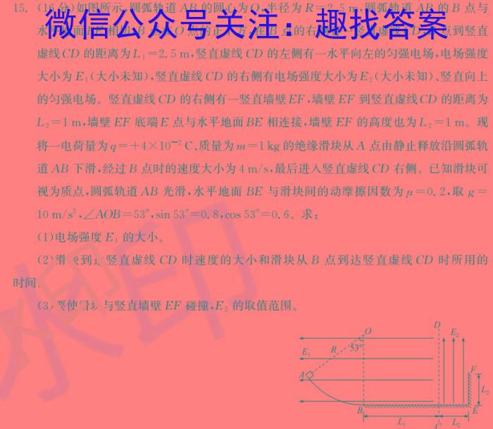 天一大联考 湖南省2024届高三4月联考物理试题答案