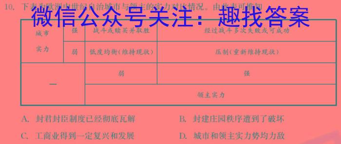 衡水金卷先享题调研卷2024答案新高考(一)历史试卷答案