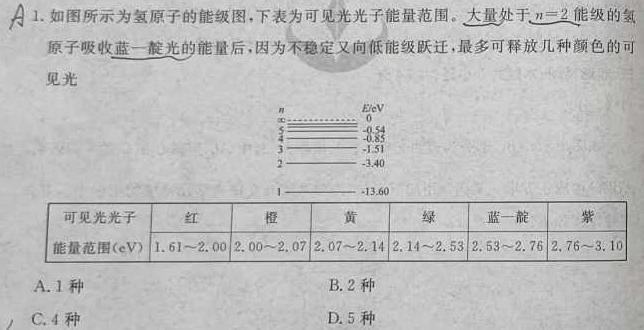 府谷中学高一年级第一次质量调研检测(25-T-081A)(物理)试卷答案