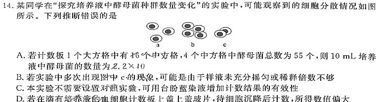 2024届雅礼中学高三综合自主测试(一)生物学部分