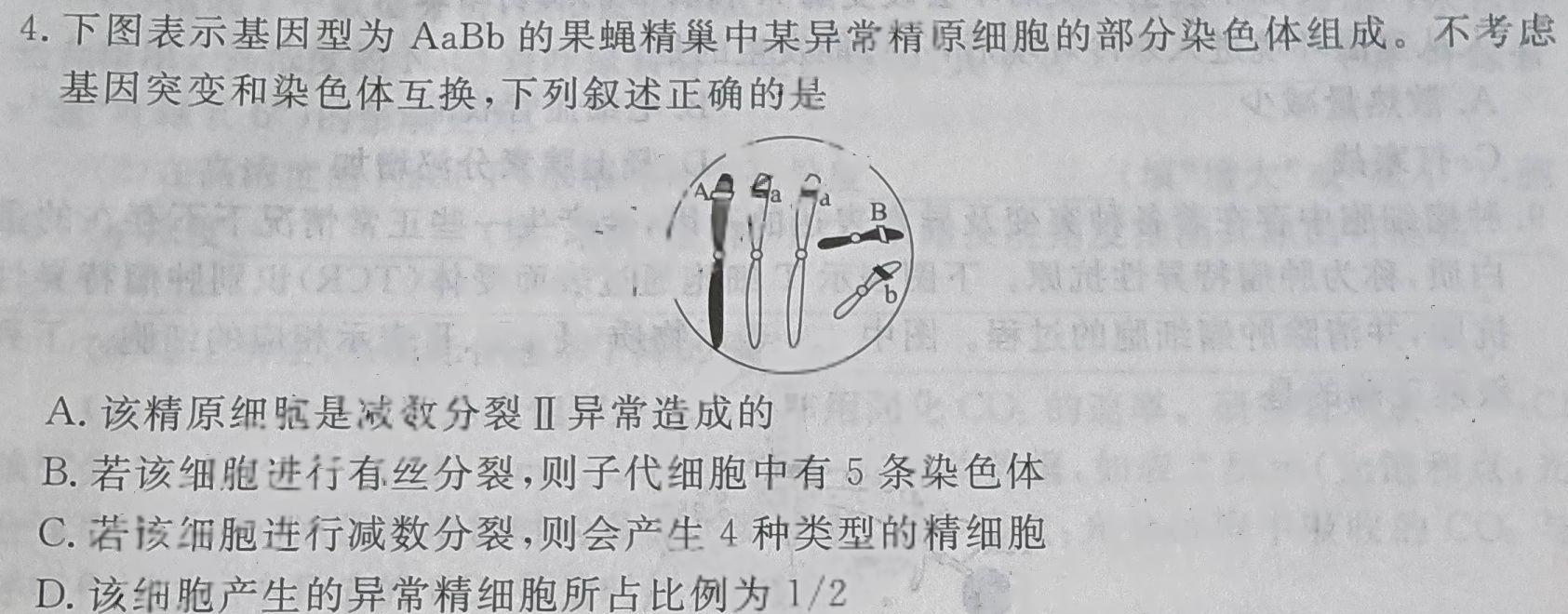 [毕节三诊]贵州省毕节市2024届高三年级第三次诊断性考试生物学部分