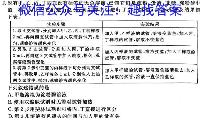 学林教育 2024年陕西省初中学业水平考试·名师导向模拟卷(三)3生物学试题答案