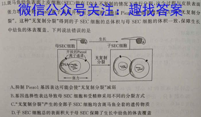 2024届湖南省普通高中学业水平合格性考试测试模拟卷(一)1生物学试题答案