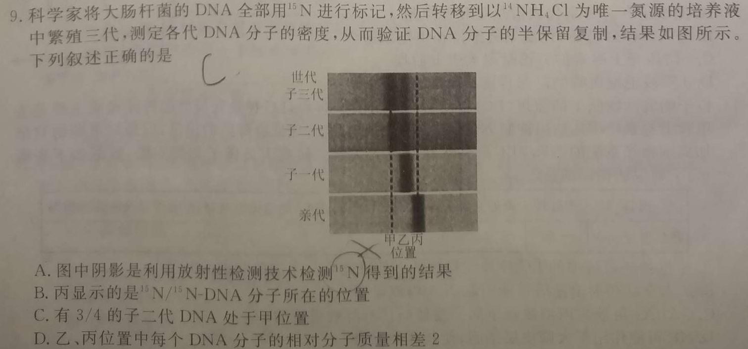 2023-2024学年度上学期高三年级自我提升六(HZ)生物学部分