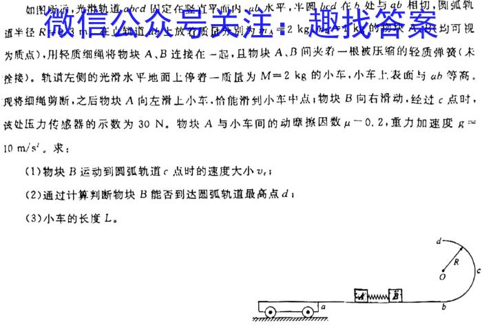 2024年安徽省初中学业水平考试名校联考（一）物理试卷答案