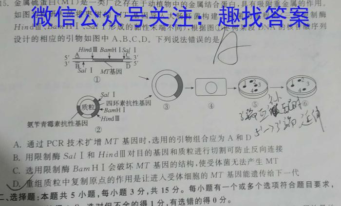 九师联盟·河南省2023-2024学年第二学期高一期末联考生物学试题答案