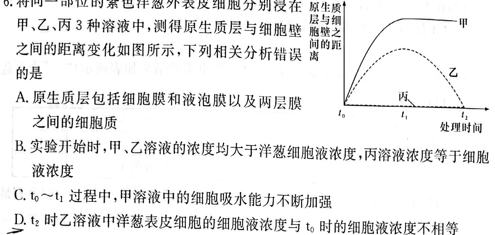 广西2024年春季期高中一年级期中教学质量检测(24-458A)生物