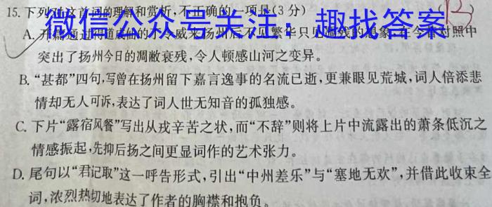 江西省鹰潭余江2024届九年级期末考试语文