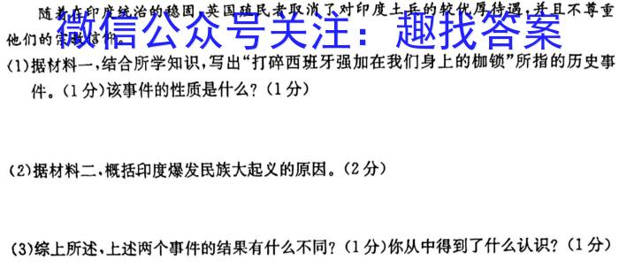 衡水金卷先享题2024答案调研卷(湖南专版)三历史试卷答案