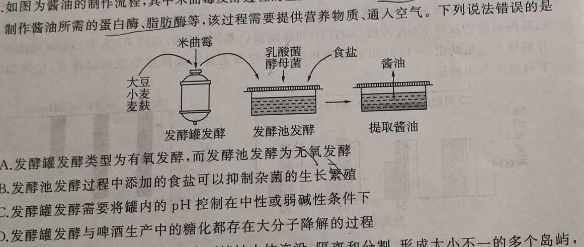 2024年普通高等学校招生全国统一考试模拟金卷(一)生物学部分