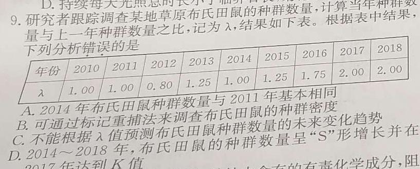 九师联盟 2025届8月高三开学考生物