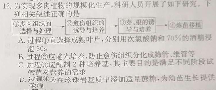 2024届炎德英才大联考 长沙市一中模拟试卷(一)1生物学部分