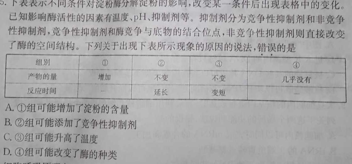 山东省2024年普通高中学业水平等级测评试题(四)生物