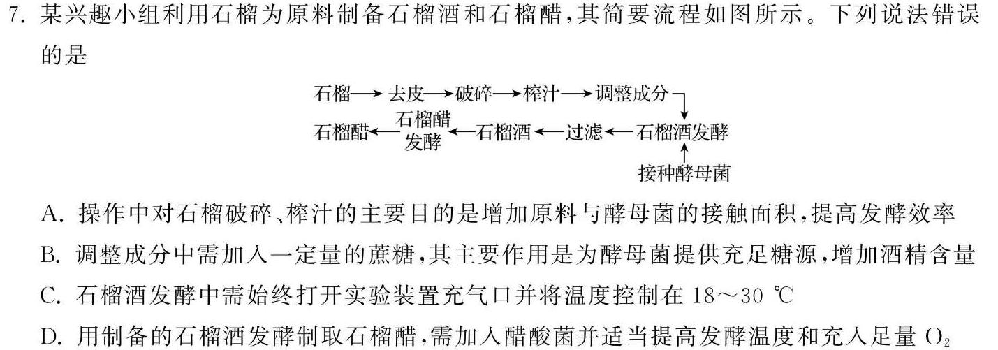 [陕西二模]2024年陕西省高三教学质量检测试题(二)2生物学部分