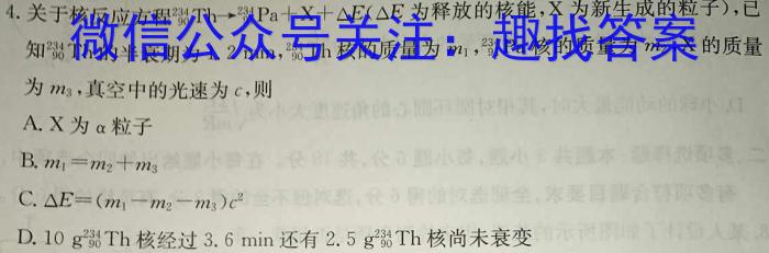 2024届安徽省九年级重点中学联盟试卷(四)(CZ202c)物理试题答案