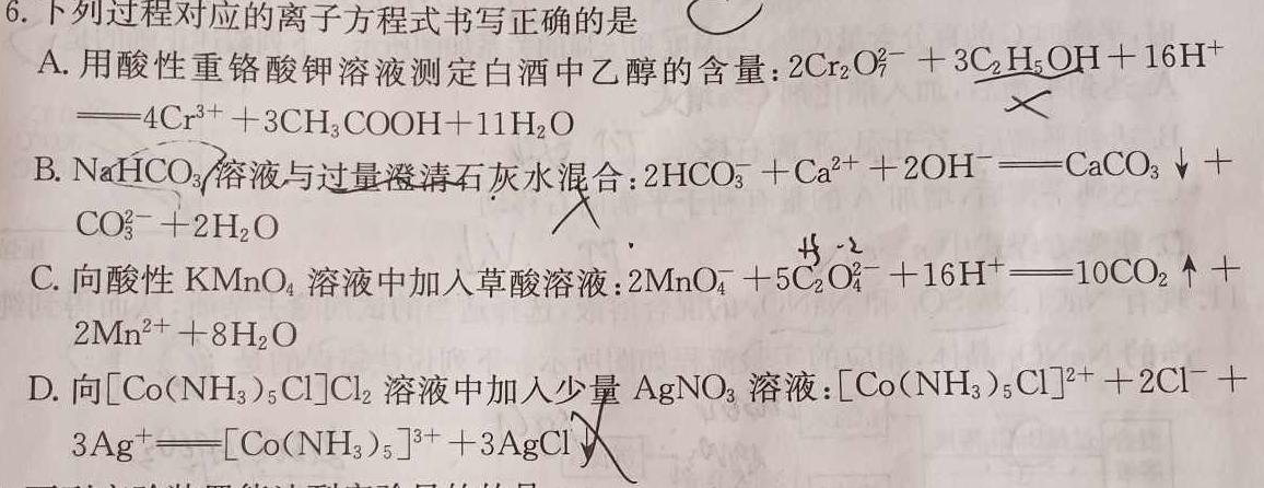 【热荐】甘肃省2024-2025学年度第一学期第二次月考试题（高三）化学