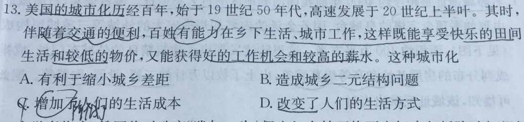 2024安徽省高三质量联合检测试卷（5月）历史