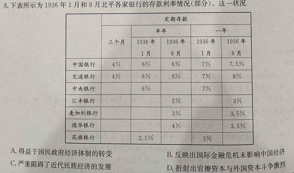 重庆康德2024年普通高等学校招生全国统一考试高考模拟调研卷(五)历史