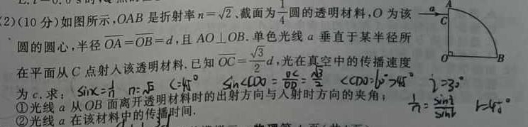 天壹名校联盟·湖南省2024年上学期高一期末考试(物理)试卷答案