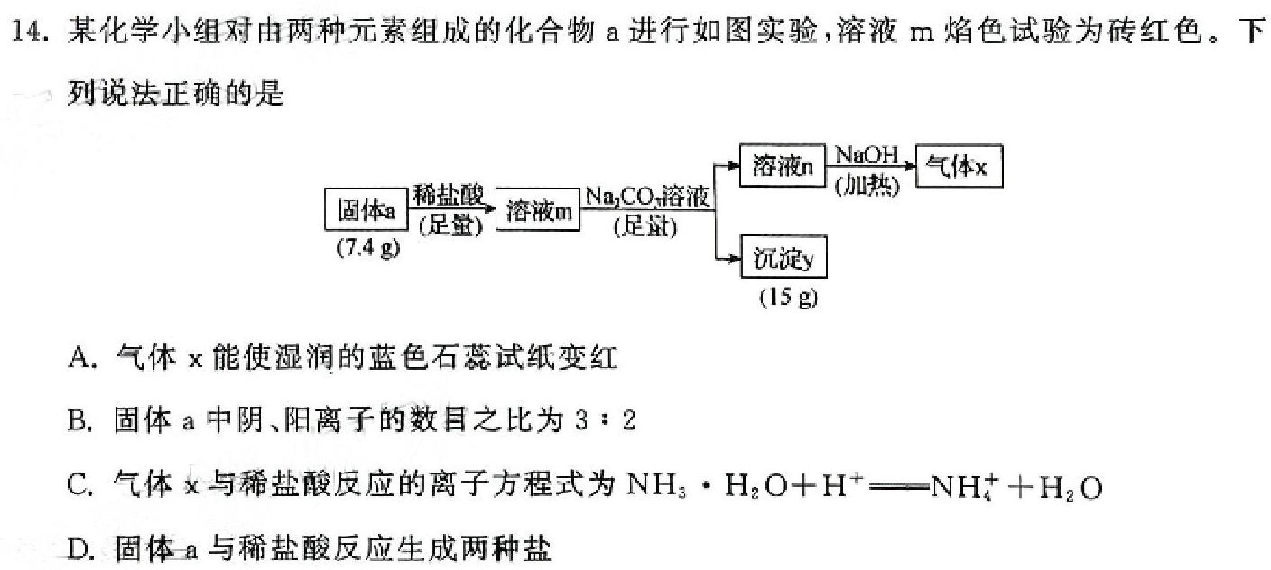 1河北省2024年九年级6月模拟(一)1化学试卷答案