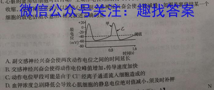 九师联盟 2024届高三2月开学考N答案生物学试题答案