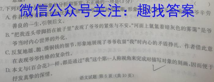 安徽省合肥市某县2023-2024学年度九年级第一次教学质量检测/语文