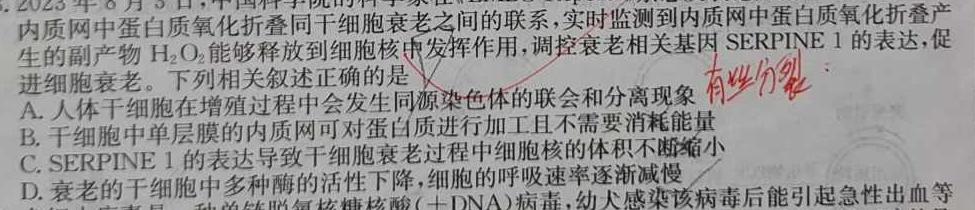 新高中创新联盟TOP二十名校高二年级6月调研考试(242773D)生物