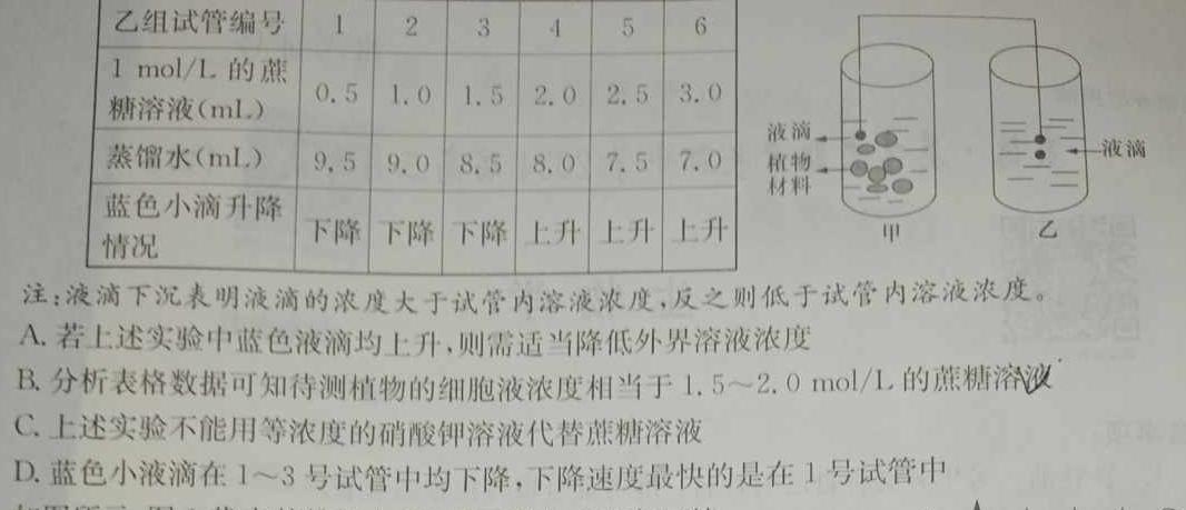 江西省2024年初中学业水平考试 历史冲刺(二)[页脚:历史冲刺(二)]生物