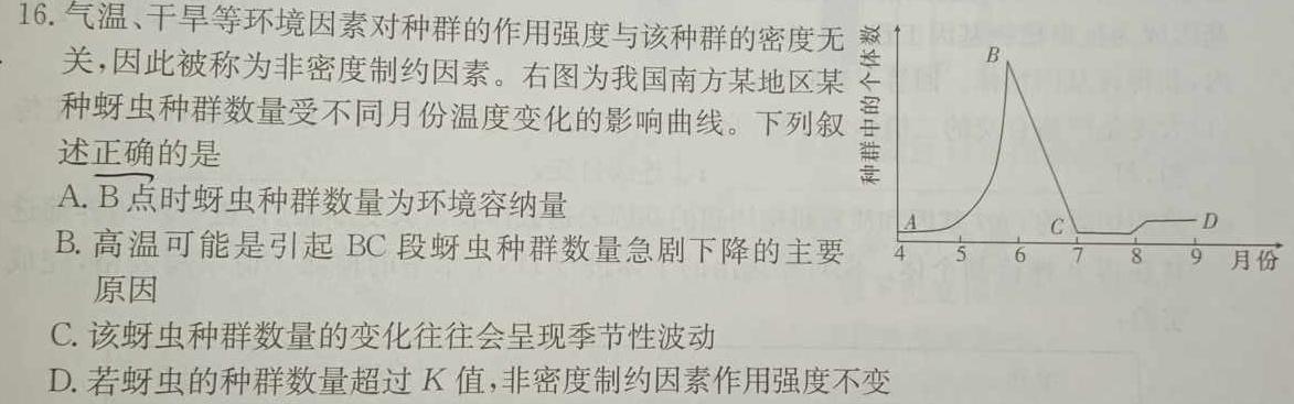 黑龙江2023-2024学年度高三年级第二次模拟考试(243588Z)生物学部分