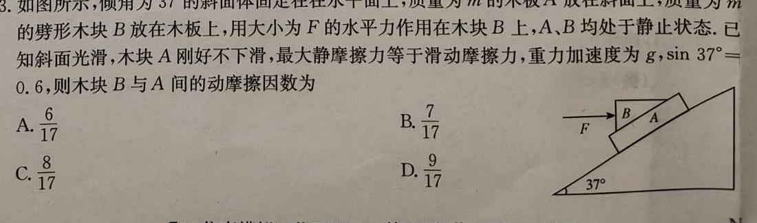 黑龙江省大庆市2024-2025学年初三年级开学验收考试(物理)试卷答案