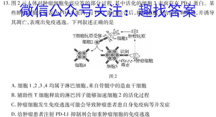 陕西省2024年初中学业水平考试(E)生物学试题答案