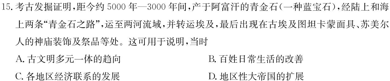 巴蜀中学校2023-2024学年高三下学期4月月考(黑黑白黑黑白白)历史