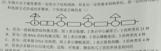 湖北省2024年春"荆、荆、襄、宜四地七校考试联盟"高一期中联考生物学部分