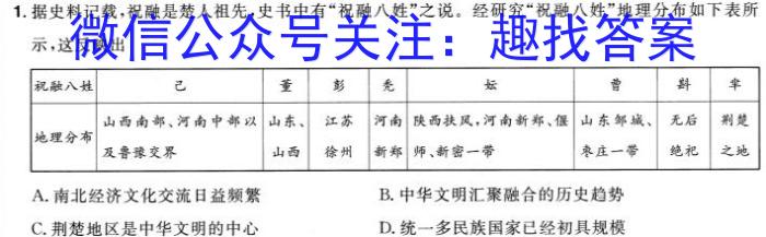 2024年安徽省初中学业水平考试模拟试卷（五）历史试卷答案