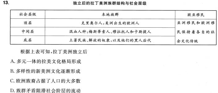 河北省思博教育2023-2024学年七年级第一学期第四次学情评估（期末）历史