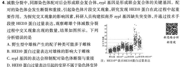 天一大联考 湖南省2024届高二4月联考生物